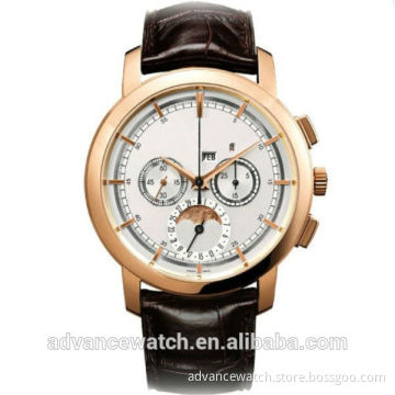 Japan movt quartz watch stainless steel , stainless steel watch with leather strap, chronograph watch